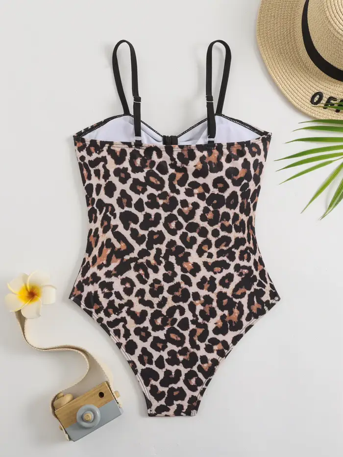 8-12 ans fille maillot de bain été imprimé léopard sans manches enfants body barboteuses
