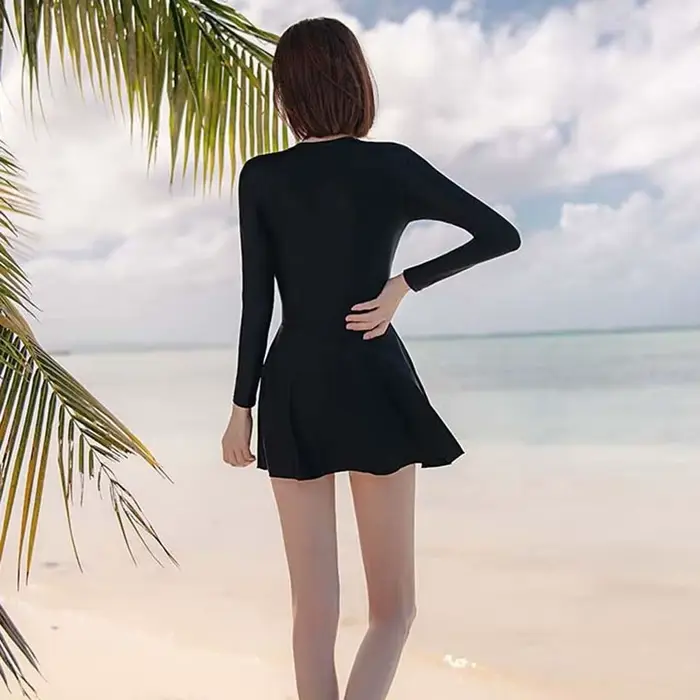 3pcs Beachwear Long Sleeve Swimsuit Tights Bikini Underwater Clothings Swim Dress with Pants Solid Color Sun Protection