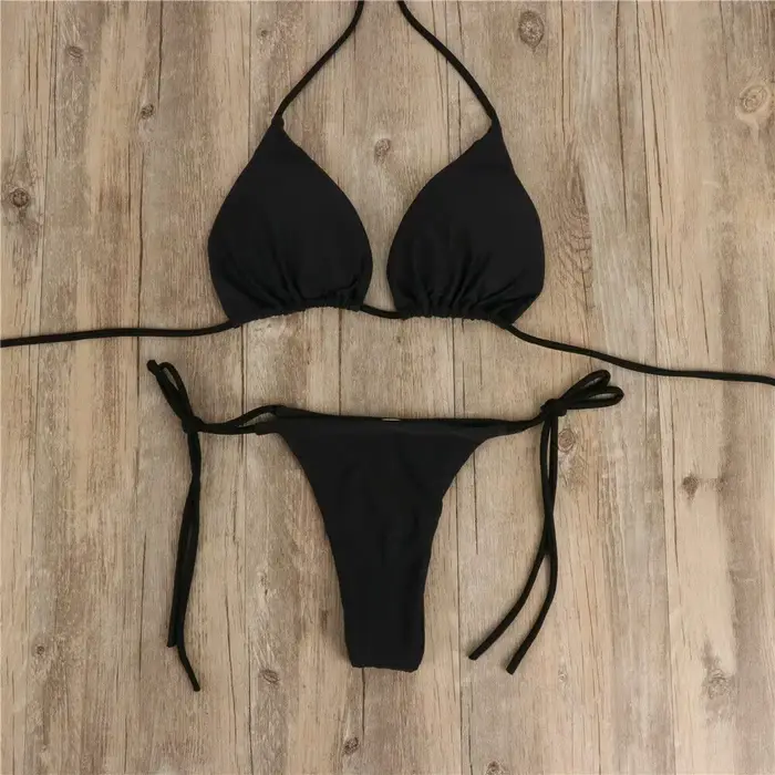 Sexy string Bikini ensemble côté licou cravate maillot de bain dames sangle fendue réglable pansemen