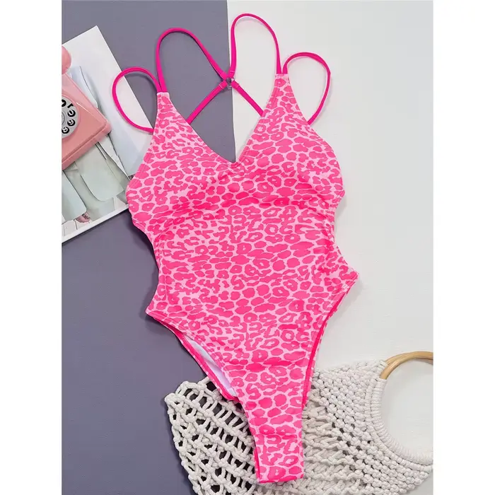 S - XL Sexy imprimé léopard col en V femmes maillots de bain une pièce maillot de bain femme dos nu 