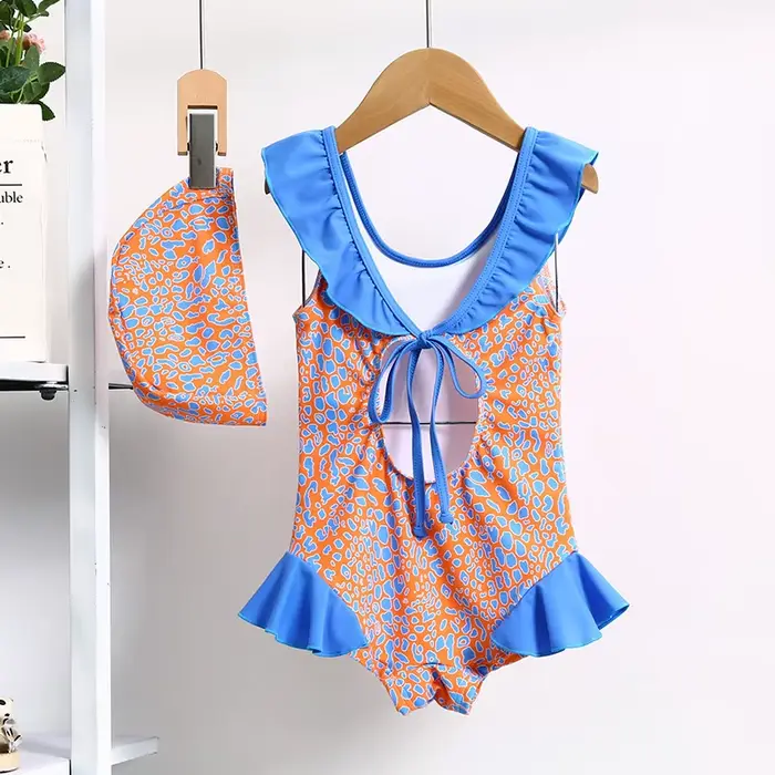 Fille chat imprimé maillot de bain et bonnet de bain 2 pièces ensembles été dessin animé maillots de bain pour 2 3 4 5 ans maillot de bain plage SPA tenue