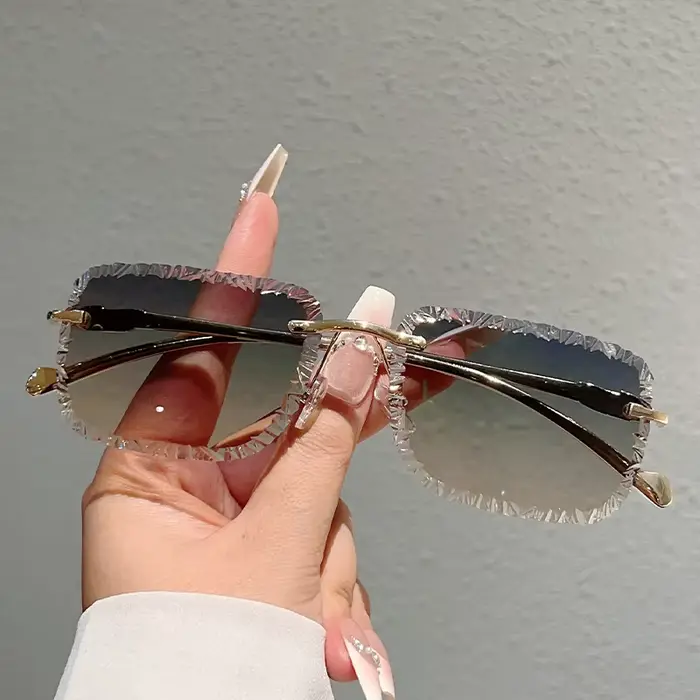 KAMMPT lunettes de soleil carrées sans monture hommes mode Vintage dégradé nuances décontractées fem