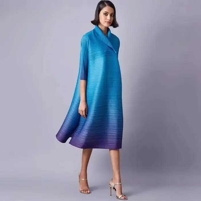 Robe plissée Ata Yake pour femme, grand imprimé, tempérament décontracté, robe éducative, printemps,