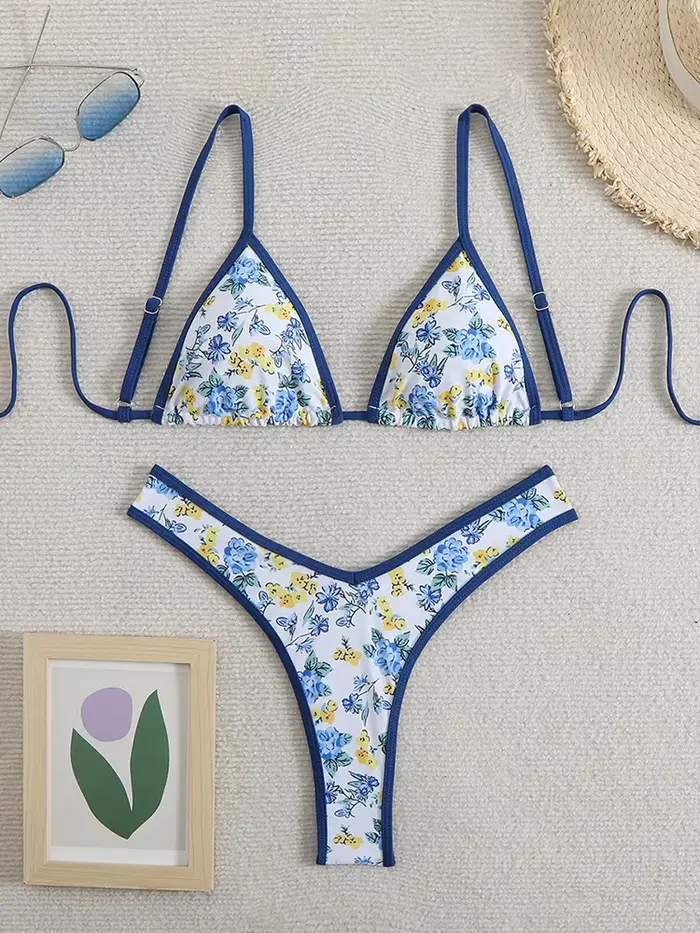 Maillot de bain deux pièces imprimé floral pour femmes, bikini sexy, ensembles de bikini string, mai