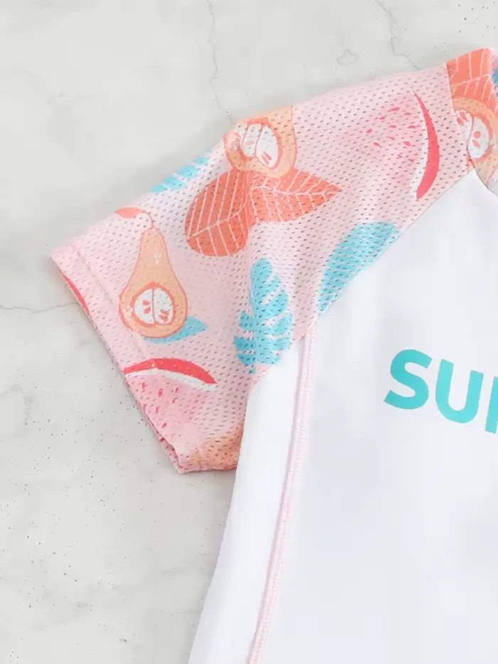 Filles enfants maillot de bain 2026 nouveau solide imprimé maille jupe courte maillots de bain pour enfants été deux pièces à manches courtes vêtements de plage maillot de bain