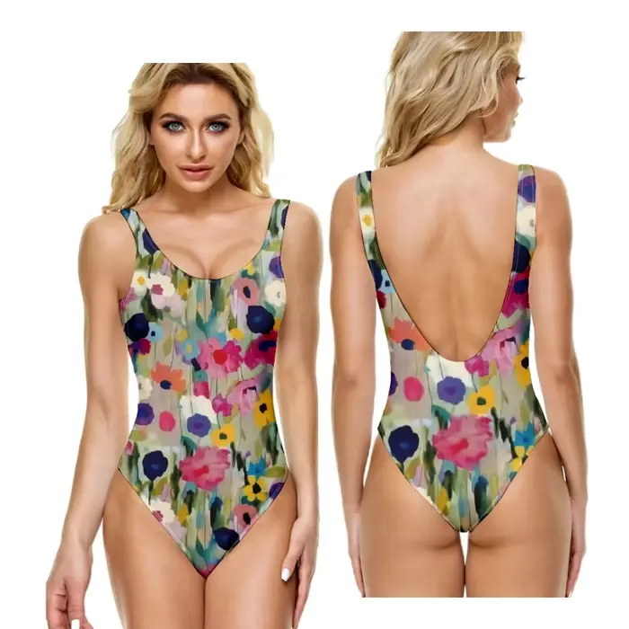 Maillot de bain une pièce ​ Audacieux Dahlia fleurs décontracté ventre contrôle plage costier grand-