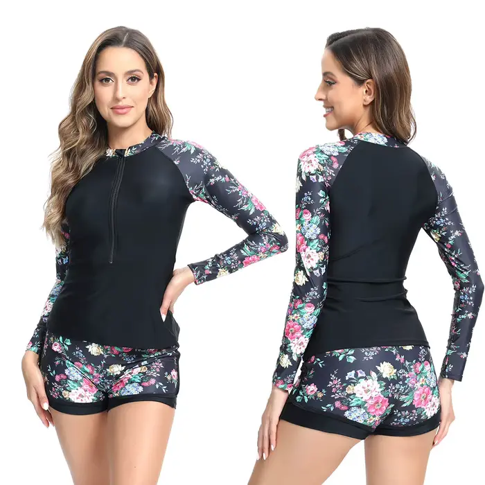 NADANBAO-Maillot de bain deux pièces pour femmes, sexy, imprimé floral, à la mode, protection contre les éruptions cutanées, tenue de plage