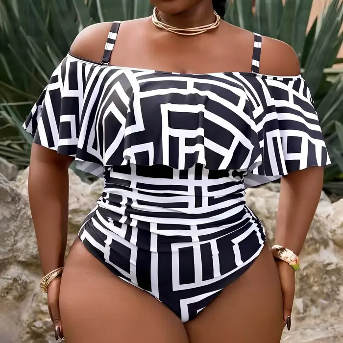 Maillot de bain une pièce grande taille 2026 pour femme, imprimé à volants et bretelles, pour la nat