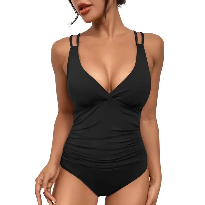 Nouveau Maillot de Bain Une Pièce Sexy pour Femme 2026, Col en V, Bretelles Croisées au Dos, Style B