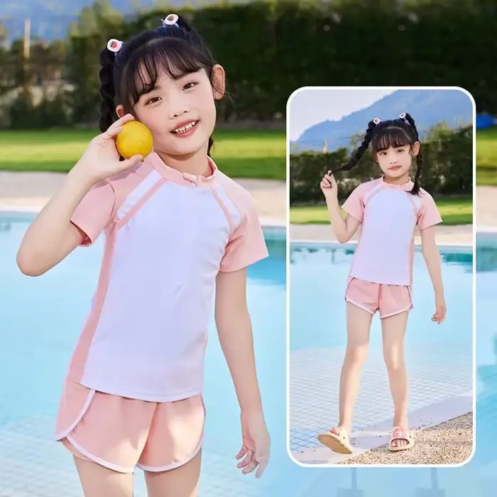 Maillot de bain à manches courtes pour filles, vêtements de plage deux pièces de qualité supérieure 