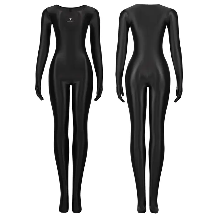 Combinaison intégrale colorée en spandex brillant effet huile avec gants, ajustée et moulante, pour 