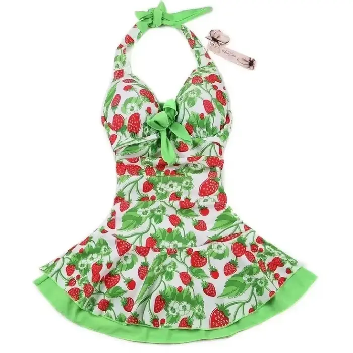 Femmes fraise robe de bain Vintage fraise imprimé licou maillot de bain fraise une pièce maillot de 