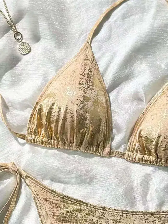 Maillot de bain bikini scintillant à paillettes pour femme, ensemble deux pièces à coupe haute M124