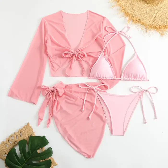 Ensemble de bikinis micro mini roses pour femmes
