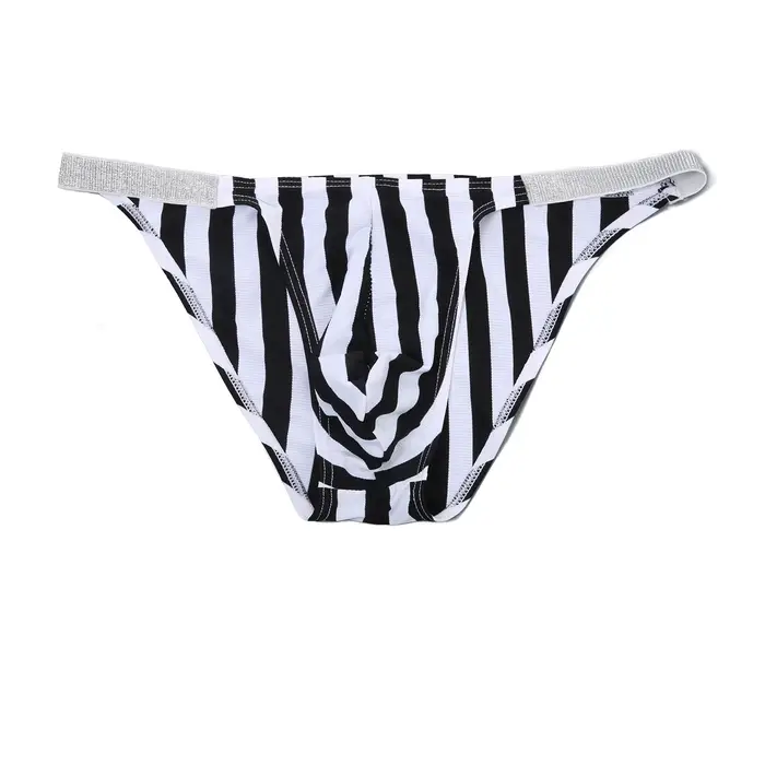 Maillot de bain pour hommes, slip de bain, Sexy, avec poche bombée, rayures zébrées, vêtements de pl