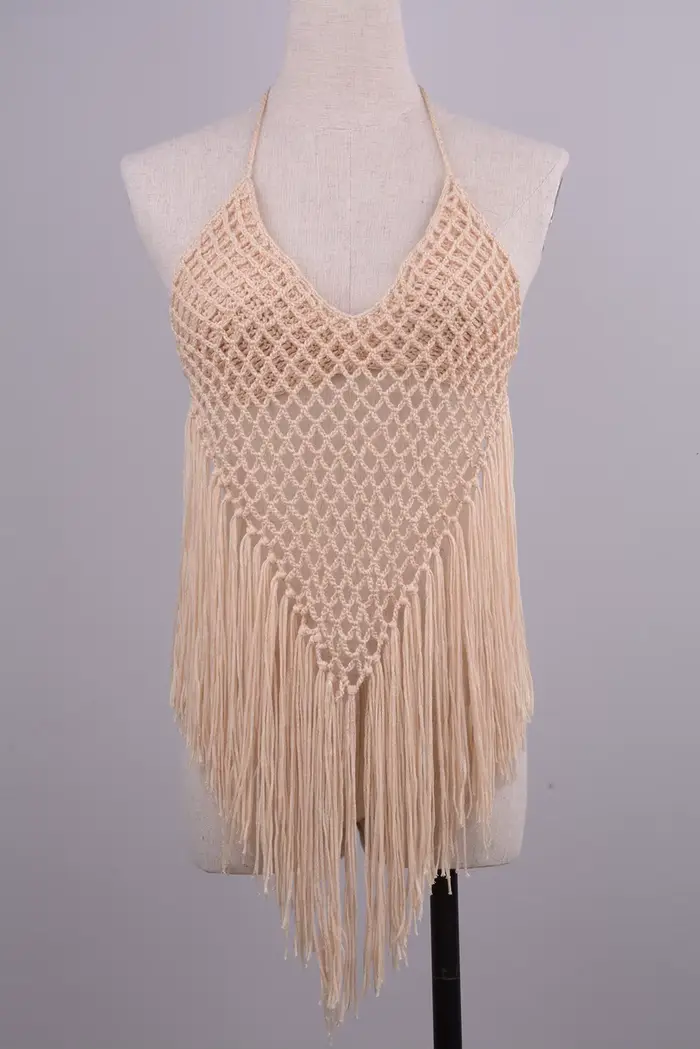 Nouveau maillot de bain triangle H80&S90 pour femme, ensemble bikini crochet à longues franges, mail