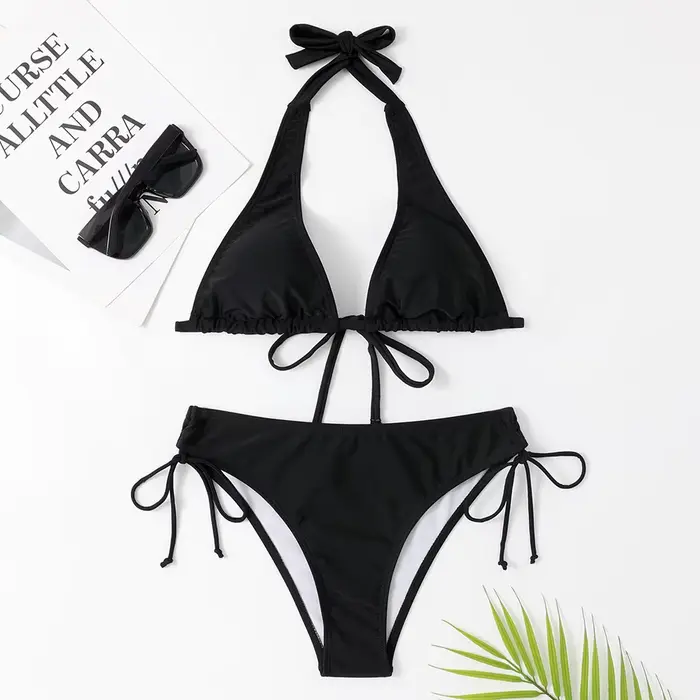 2025 Sexy licou Bikini maillot de bain taille basse noir/rouge/Rose plage maillot de bain pas cher p