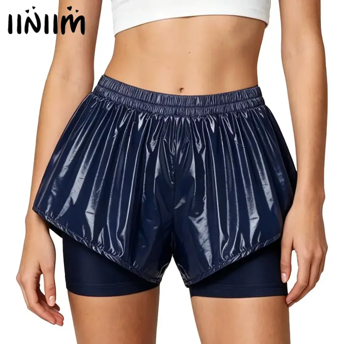 Shorts de natation brillants à double couche pour femmes, imperméables, avec short de sécurité respirant intégré, bas de sport