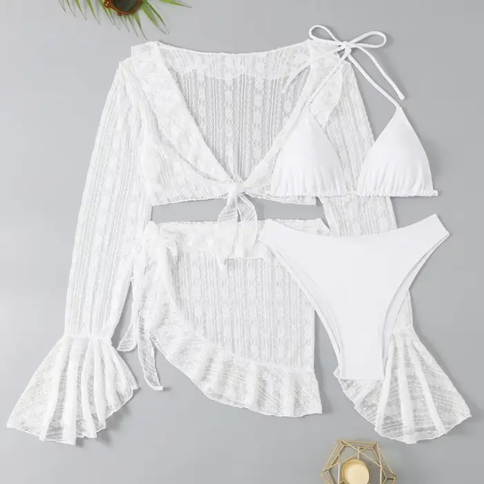 2025 femmes maillot de bain à manches longues couvrir maillots de bain Sexy quatre pièces été solide