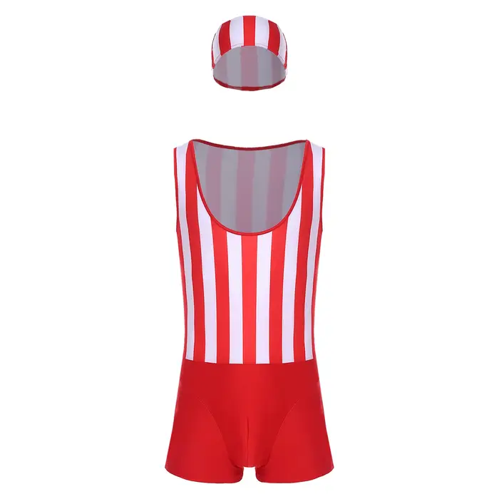 Maillot de bain à séchage rapide pour hommes, avec bonnet de bain, justaucorps sans manches, une piè