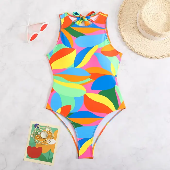 Maillot de bain une pièce color block 2026, dos nu, imprimé, pour femmes, maillot de bain, vêtements