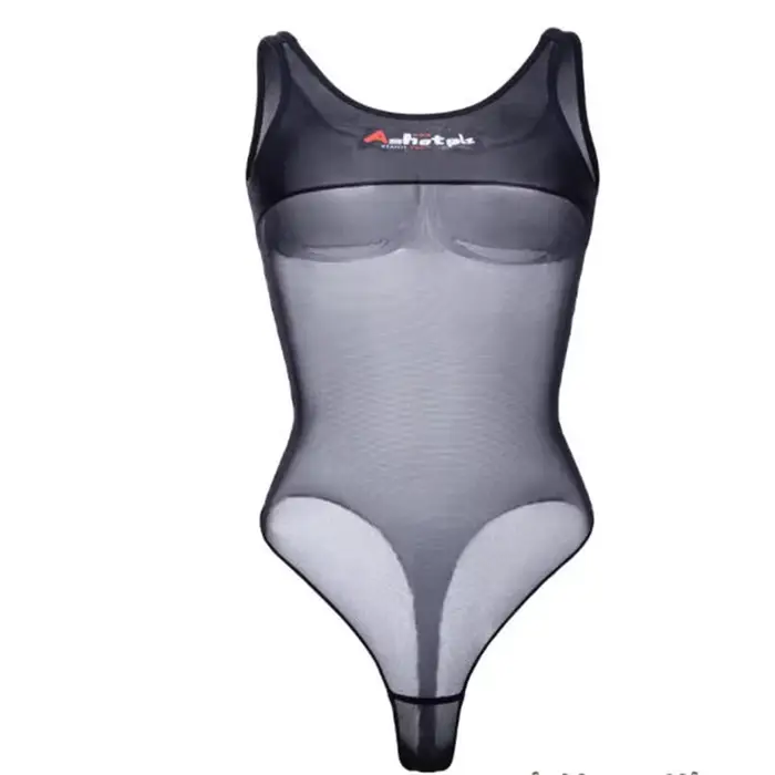 Maillot de bain une pièce sexy noir en maille transparente pour femme, coupe haute, dos nu, monokini
