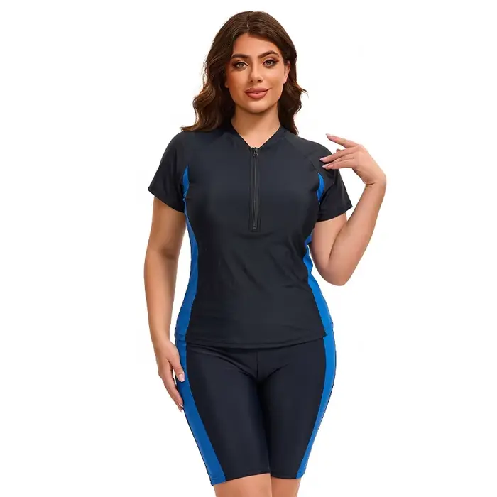 Maillot de bain grande taille pour femme, deux pièces, haut de maillot à manches courtes et short de
