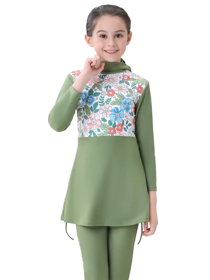 Maillot de bain islamique Hijab pour filles, maillot de bain musulman, modeste, manches longues, Bur