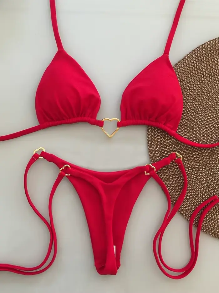 Ensemble Bikini Sexy taille basse pour femmes, maillot de bain d'été de couleur unie avec haut rembo