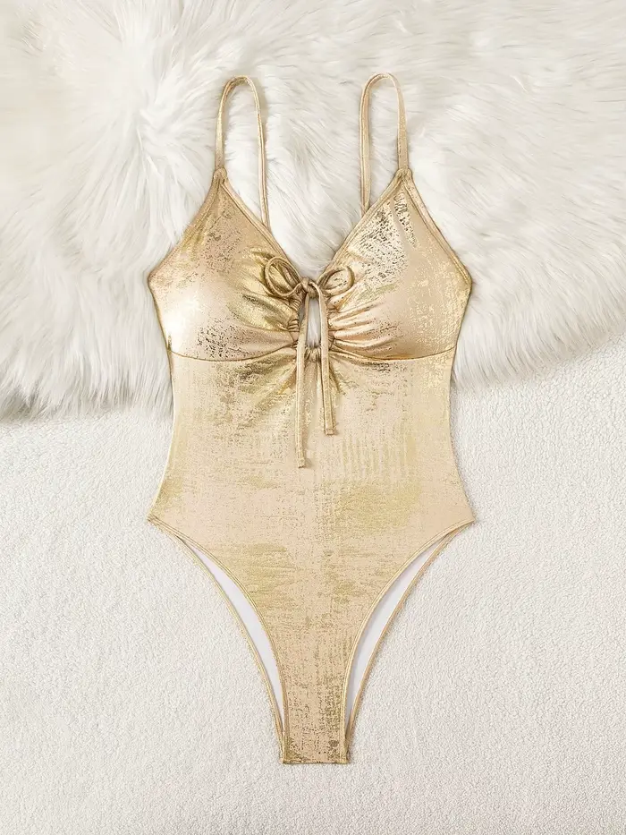 Maillot de bain sexy pour femme, une pièce, tendance, brillant, col en V, à lacets, confortable, pou