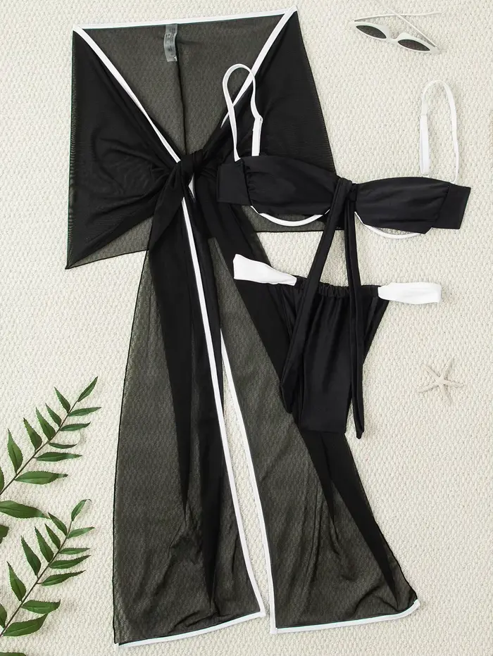 Maillot de bain trois pièces pour femmes, bikini sexy, maillot de bain noir, vêtements de plage fémi