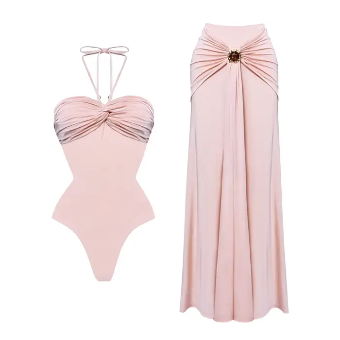 Rose 2 pièces licou maillot de bain 2026 Bandeau Biquini Sexy Bikini femmes maillots