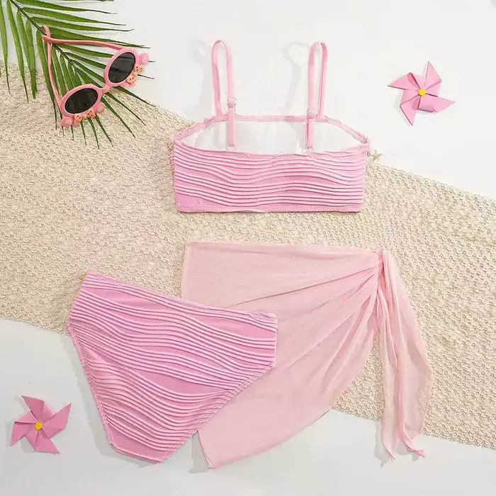 Maillot de bain bikini pour filles, ensemble 3 pièces avec jupe, pour filles de 8, 9, 10, 11, 12 ans, maillot de bain de plage, vêtements de bain d'été
