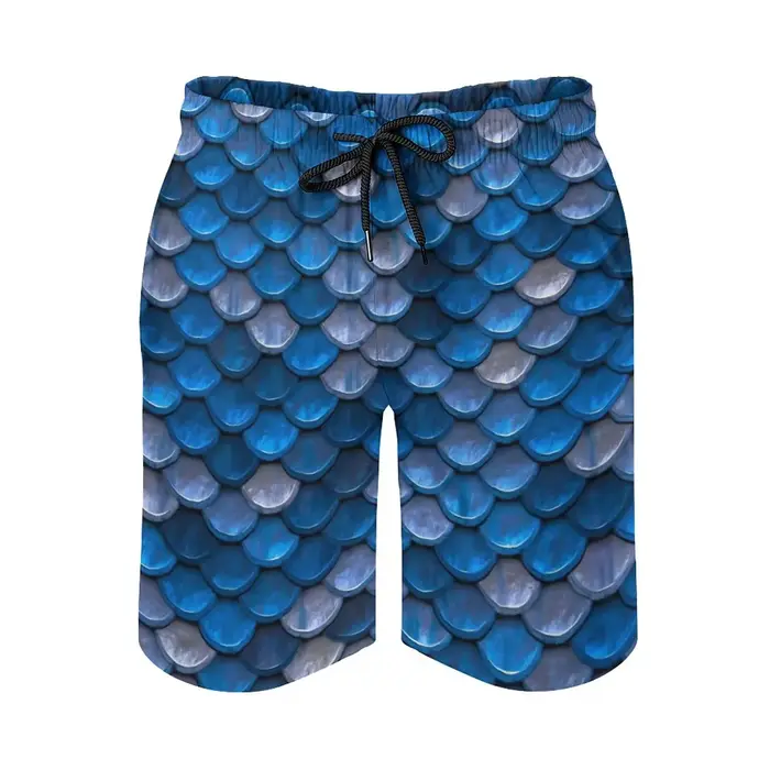 Short de planche imprimé sirènes pour homme, maillot de bain, bleu, écailles de poisson, trench court, grande taille