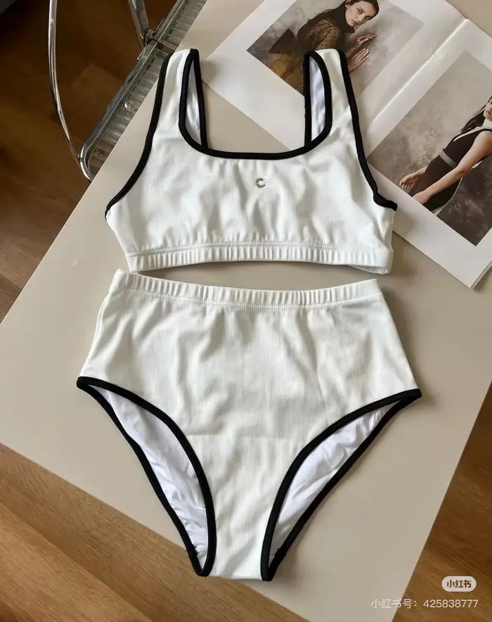 Maillot de bain bikini femme color block à bretelles, noir et blanc, été