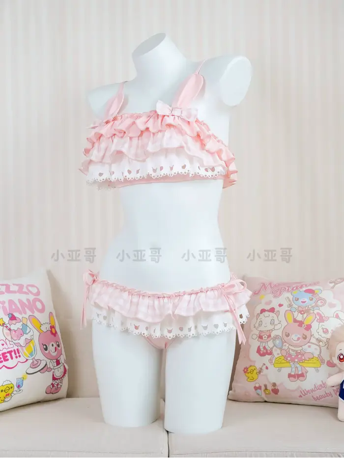 Nouvelle collection été : Maillot de bain une pièce rose pour filles, style Kawaii japonais Y2K, cou