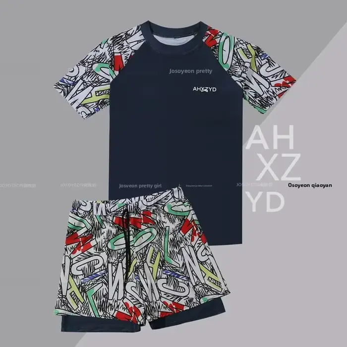 Maillot de bain deux pièces Anti-embarras pour garçons, ensemble pour collégiens et enfants grasses,