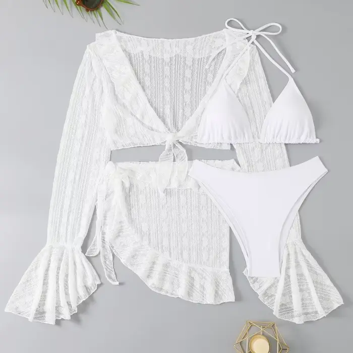 2025 Sexy quatre pièces femmes maillot de bain à manches longues couvrir maillots de bain été solide