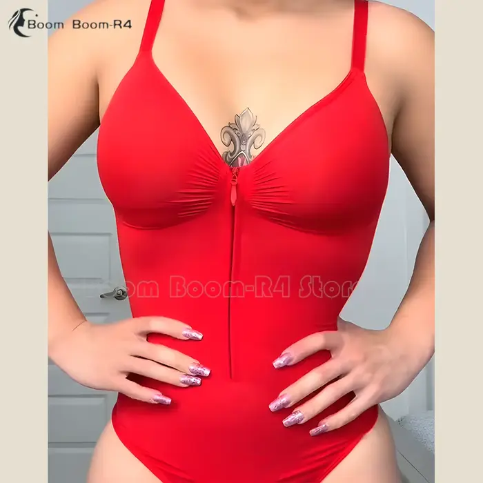 Une pièce corps Shaper avec soutien-gorge élégant couleur unie nouveauté Triangle Shorts ventre contrôle avant fermeture éclair sculptant Shapewear