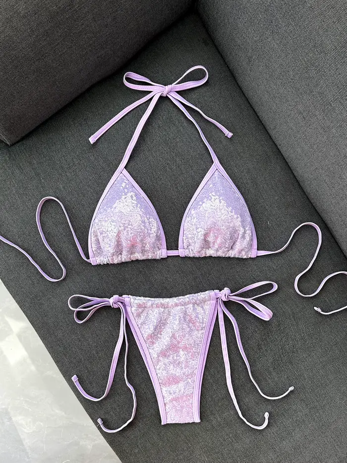 Micro bikini noir et rose à paillettes brillantes 2026 pour femme, maillot de bain sexy push-up à ba