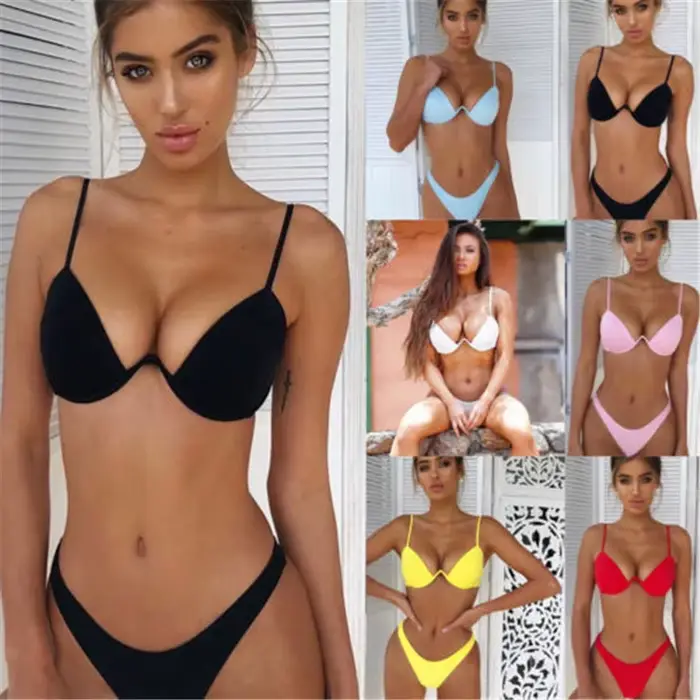 Bikini pour femmes été couleur unie Push Up Bandeau soutien-gorge pansement Y2k Style
