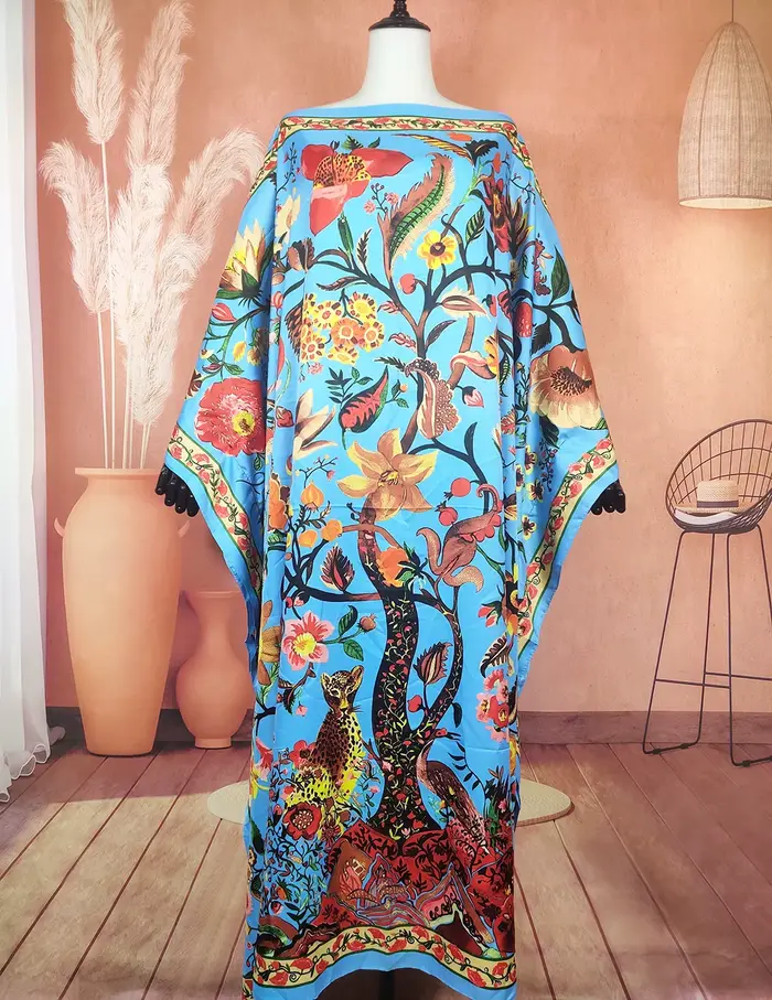 Robe caftan imprimée musulmane pour femmes, cover-up surdimensionné, bikini américain, élégant, été, adt Abaya
