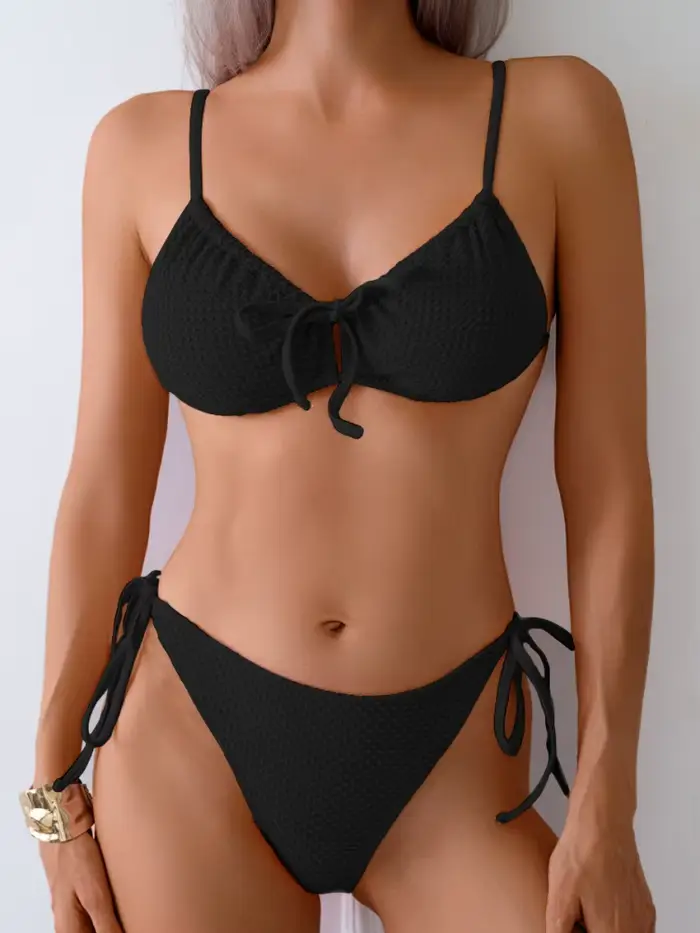 Bikini Femme Maillot de Bain 2026 Nouveau Ensemble de Bikinis Côtelés Uni Sexy à Lacets Maillot de B