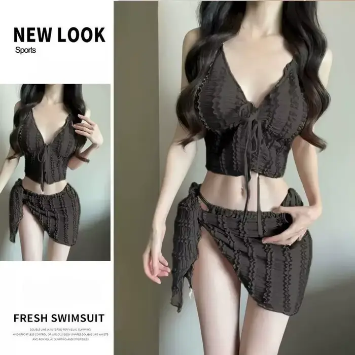 Nouveau 3 pièces ensemble de Bikini femmes Push Up poitrine Triangle haut mignon mais Sexy couvrir pour plage printemps chaud vacances maillot de bain costume