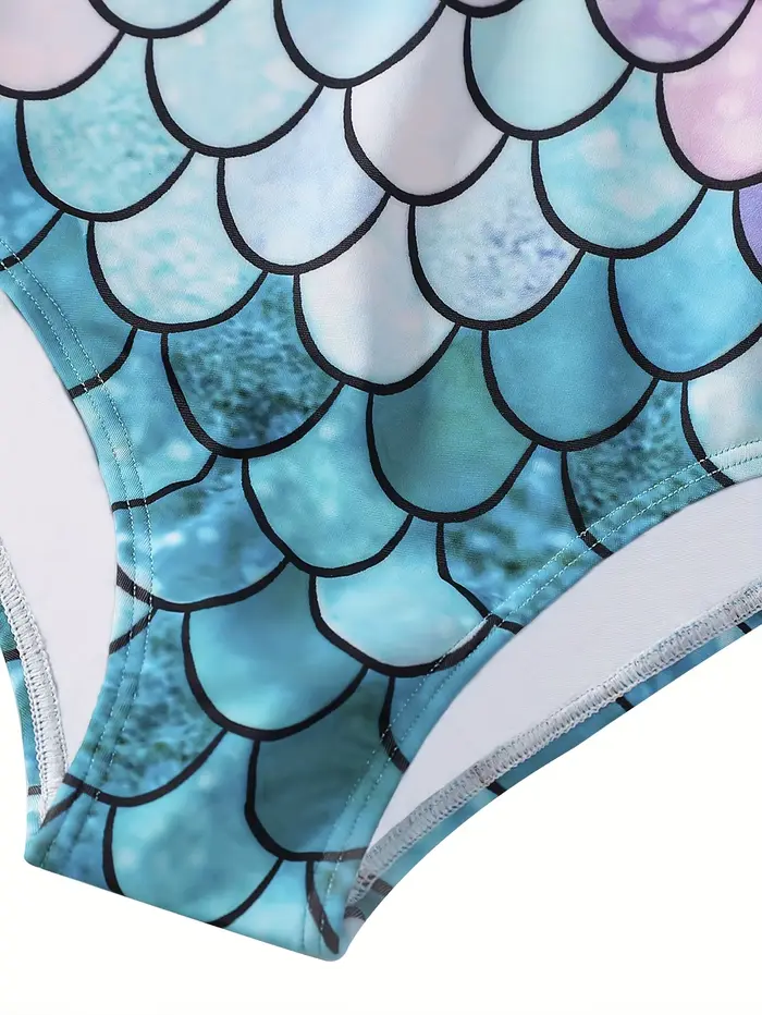 Maillot de bain sirène irisé pour filles de 3 à 8 ans, manches longues, protection contre les éruptions cutanées à séchage rapide, pour fête sur la plage et à la piscine