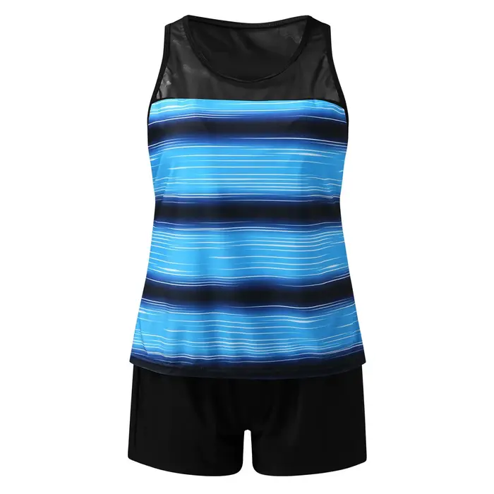 Ensemble de bikini pour femme à rayures croisées dégradées, maillot de bain conservateur à coupe pla