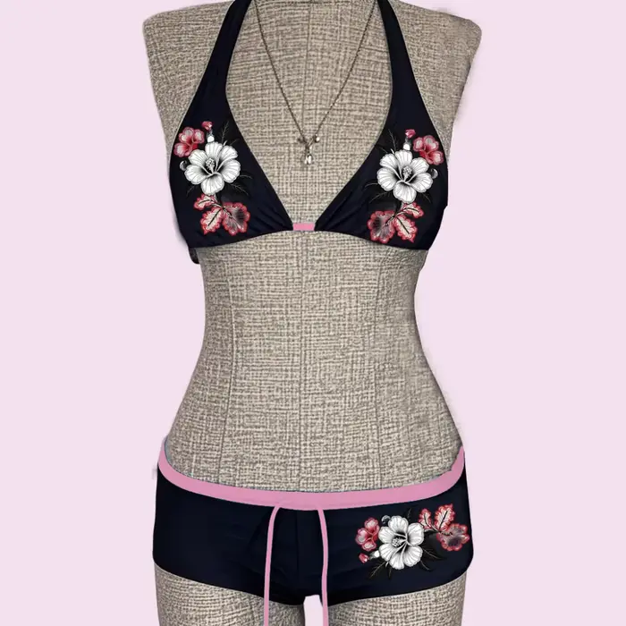 UETEEY 2025 Nouveau Maillots De Bain D'été Bikinis Ensemble Sexy Imprimé Dentelle Dos Nu Bikini 2 Pièces Ensemble de Maillots De Bain Pour Femmes Fente Plage Bikini