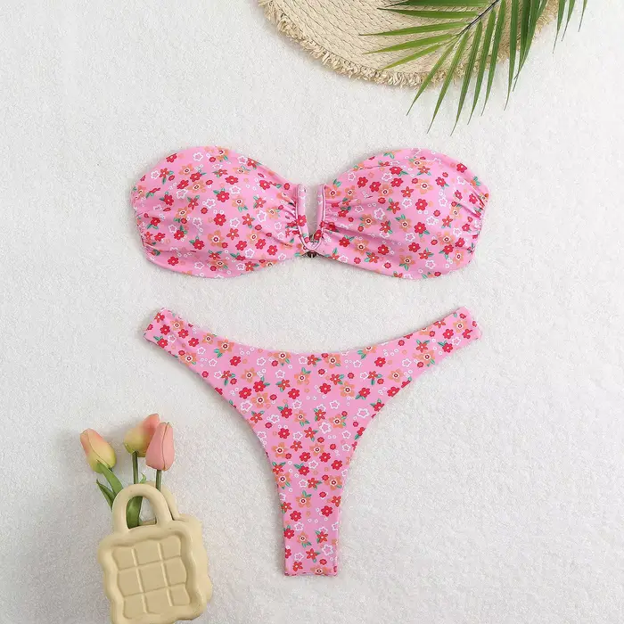 Ensemble Bikini Sexy imprimé floral 2 pièces maillot de bain pour femmes sans bretelles dos nu évide