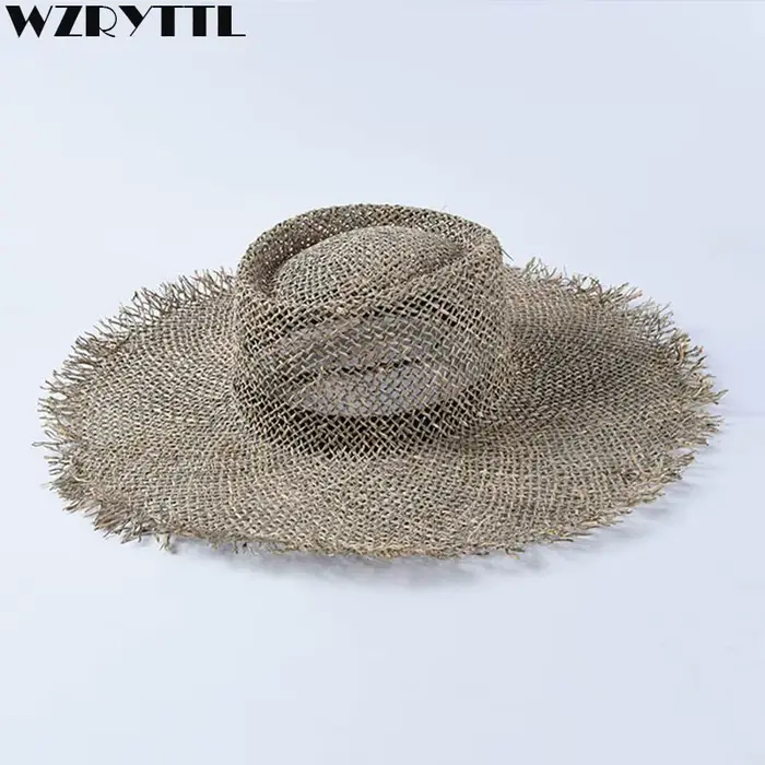 Chapeau de plage en jonc de mer tissé pour femmes, casquette de soleil décontractée, chapeau d'été à