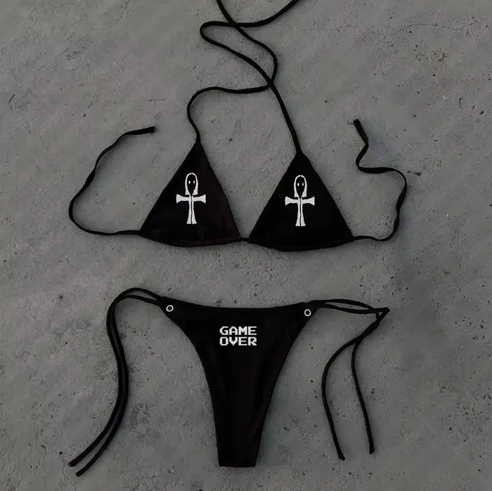 Gothique Y2k Style Grunge maillot de bain Bikini Y2K maillots de bain licou à bretelles à lacets 200